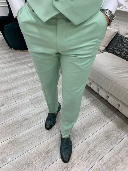 Amato Light Green Slim Fit Peak Lapel Suit