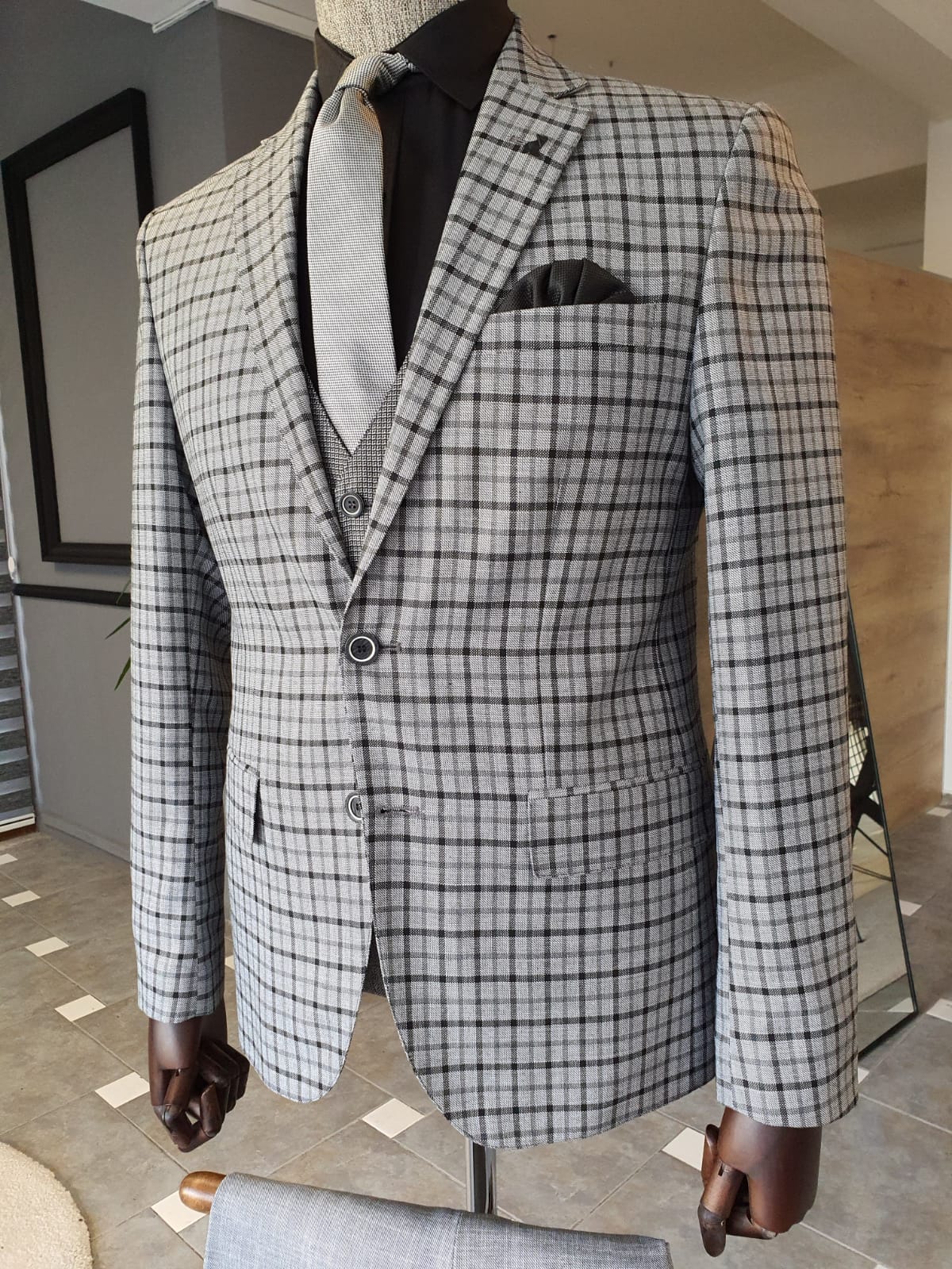 Monterey Gray Slim Fit Plaid Suit