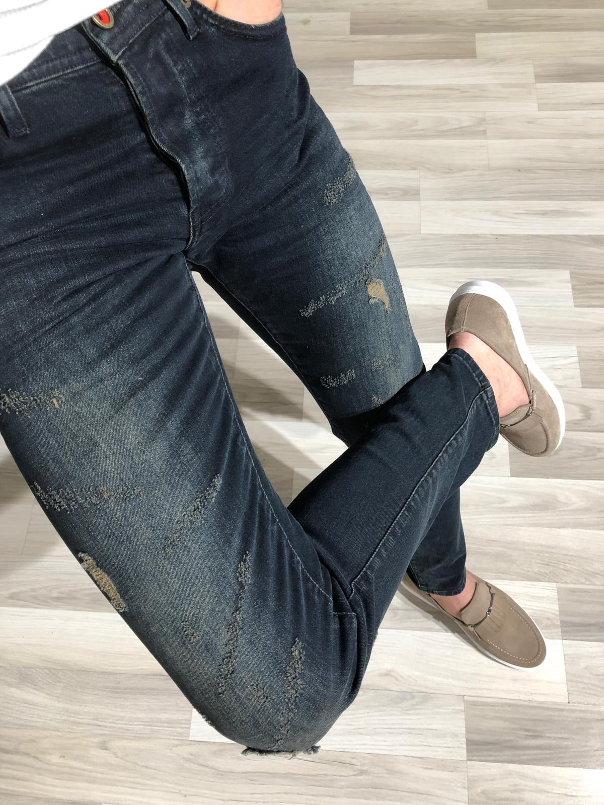 Heritage Navy Ripped Slim Jeans