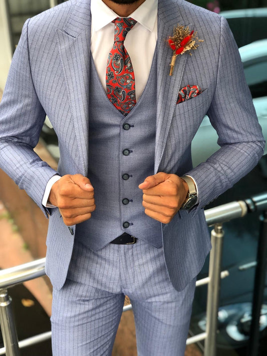 Austin Blue Striped Slim-Fit Suit