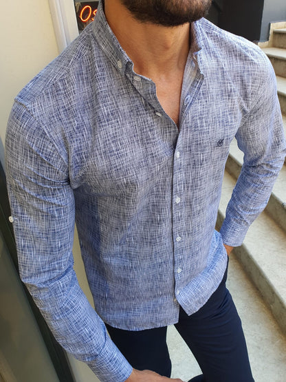Brabion Ogden Dark Blue Slim Fit Button Collar Shirt