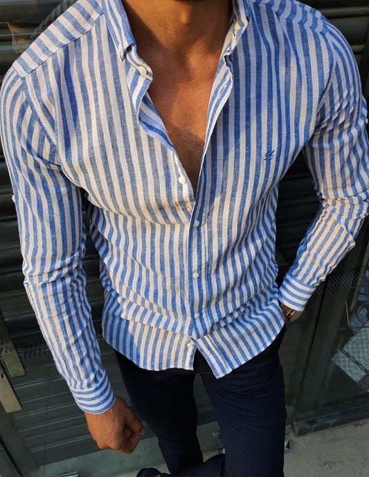 Brabion Stefano Blue Striped Shirt