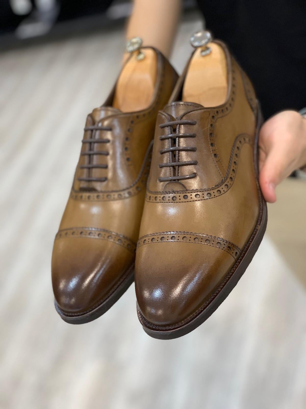 Ade Brown Lace Up Cap Toe Oxfords