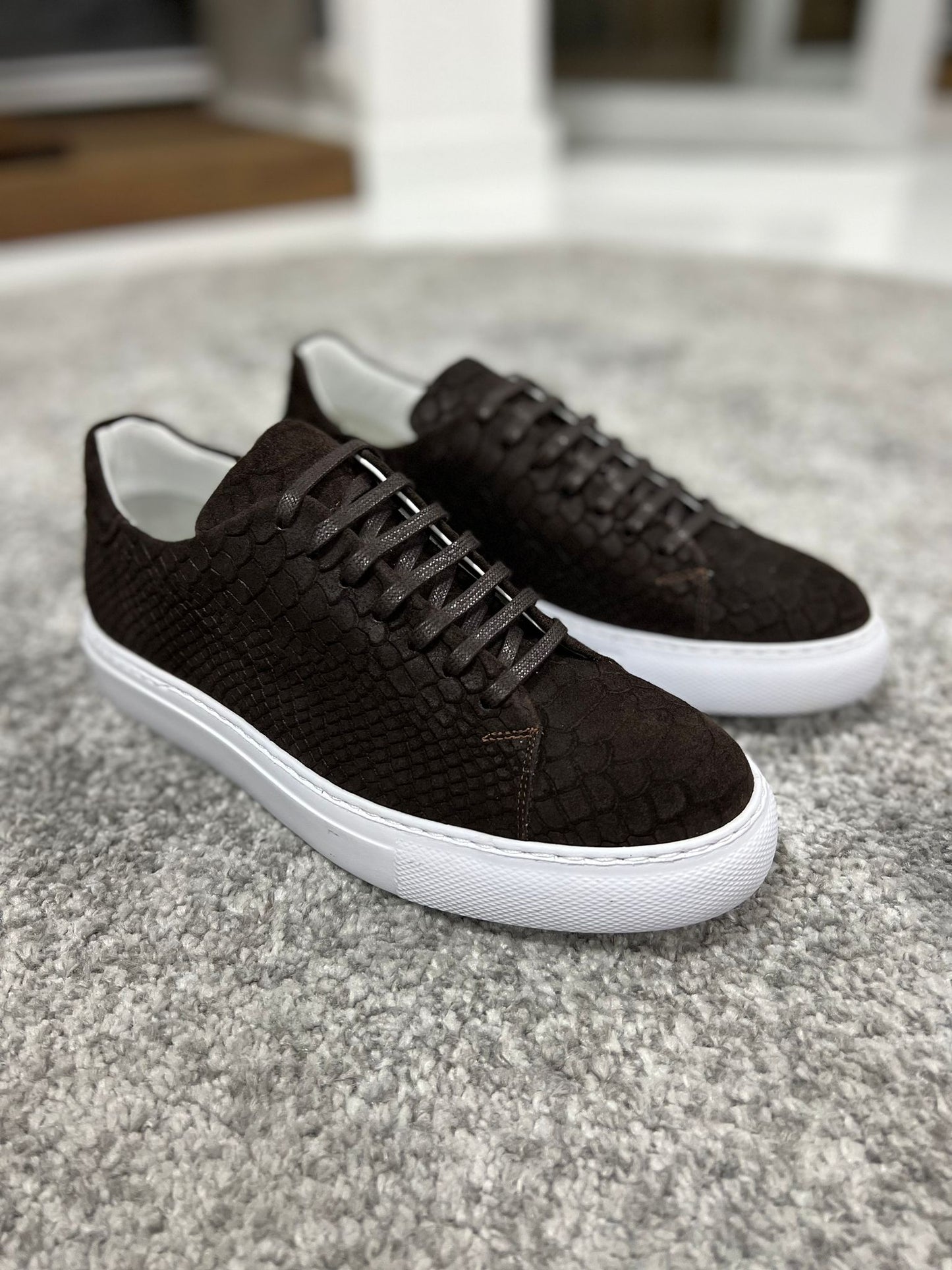 Lenzi Special Edition Suede Print Leather Brown Sneakers