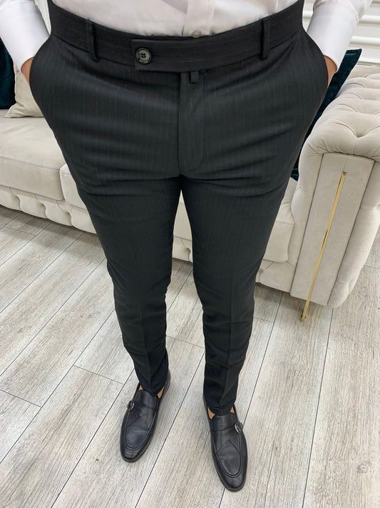 Black Striped Italian Style Slim Fit Trousers