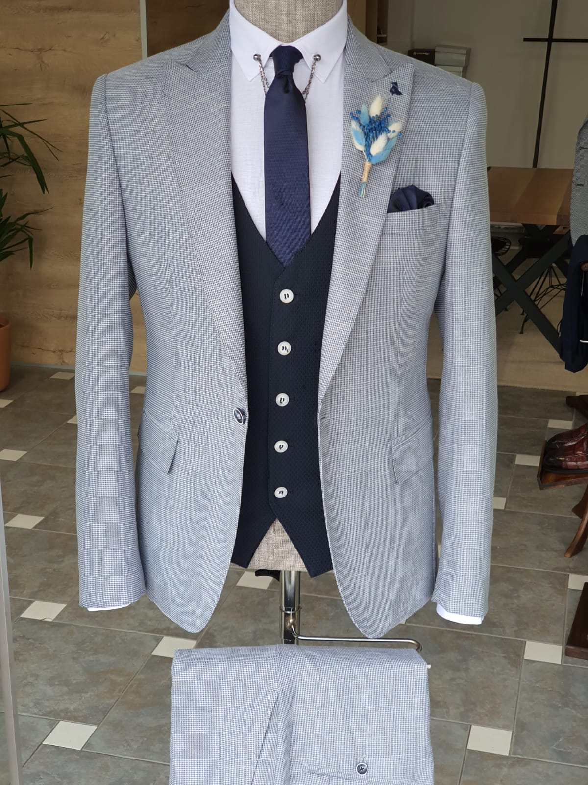Boston Gray Slim Fit Peak Lapel Suit