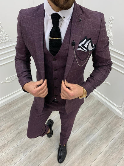 Austin Burgundy Slim Fit Plaid Suit