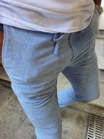 Ogden Blue Slim Fit Laced Striped Pants