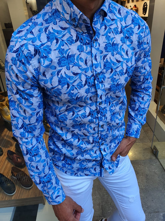 Henderson Turquoise Slim Fit Floral Shirt