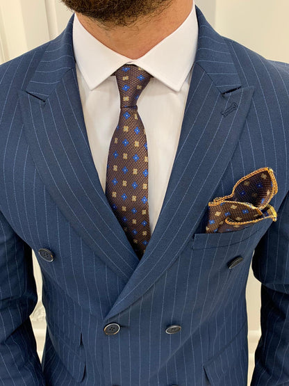 Milano Navy Blue Slim Fit Double Breasted Pinstripe Suit