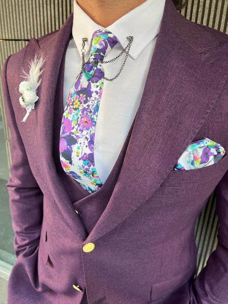 Bensen Slim Fit Double Pocket Purple Suit