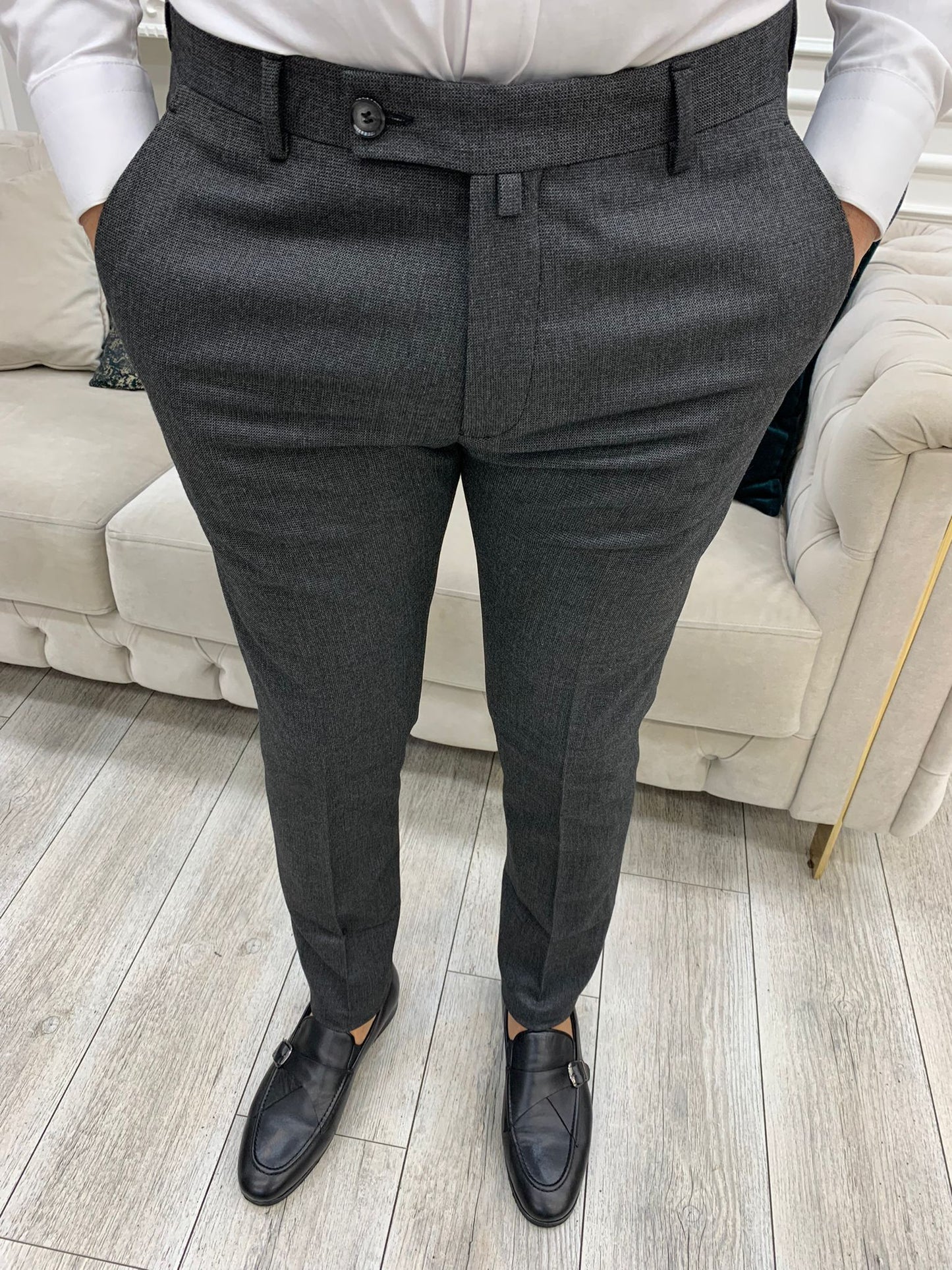 Grey Italian Style Slim Fit Trousers