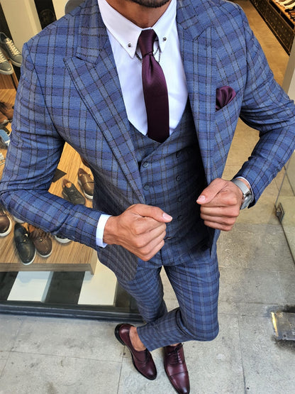 Richard Indigo Slim Fit Plaid Suit