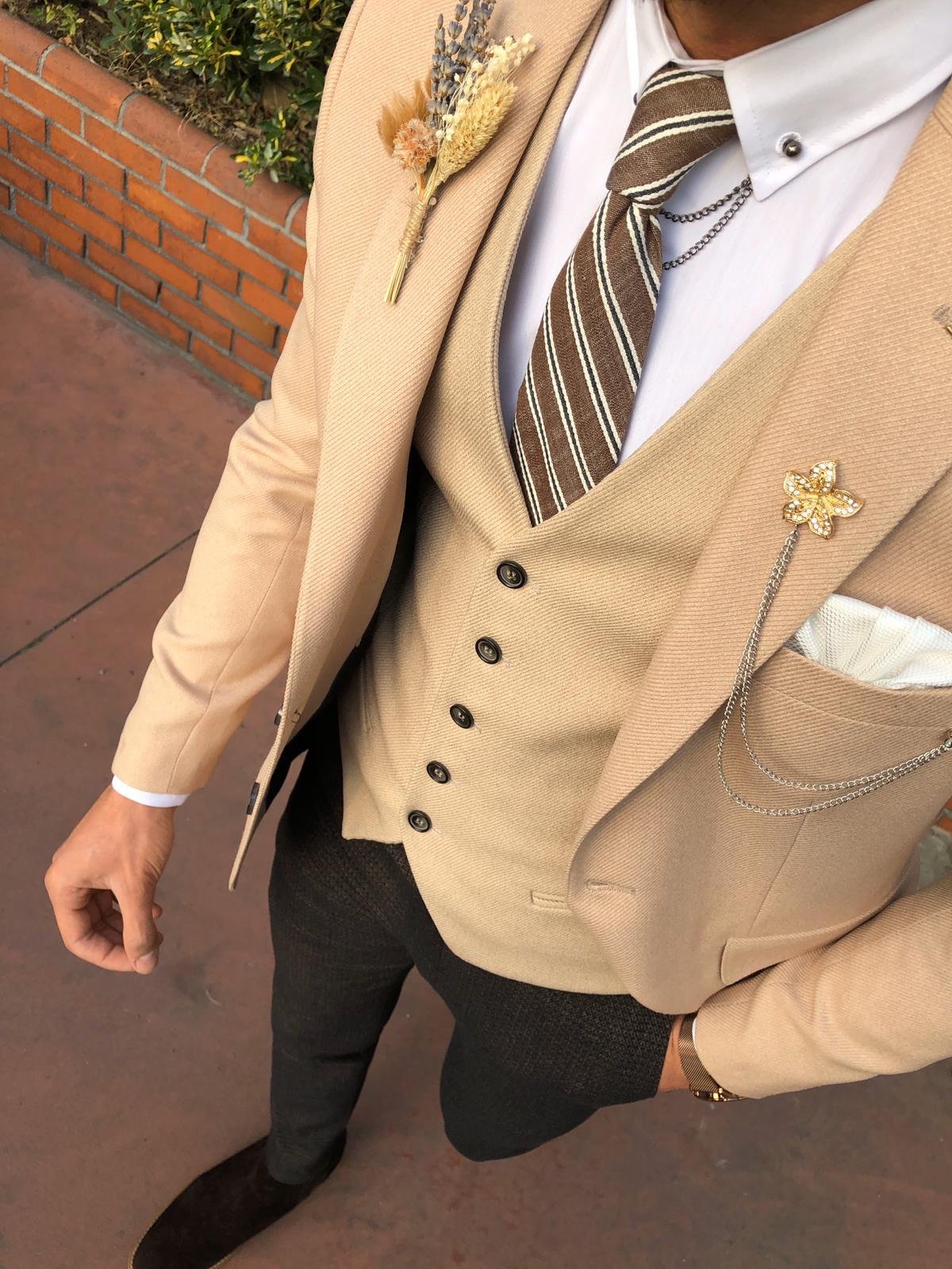 Multi Slim-Fit Suit Vest Beige – BRABION