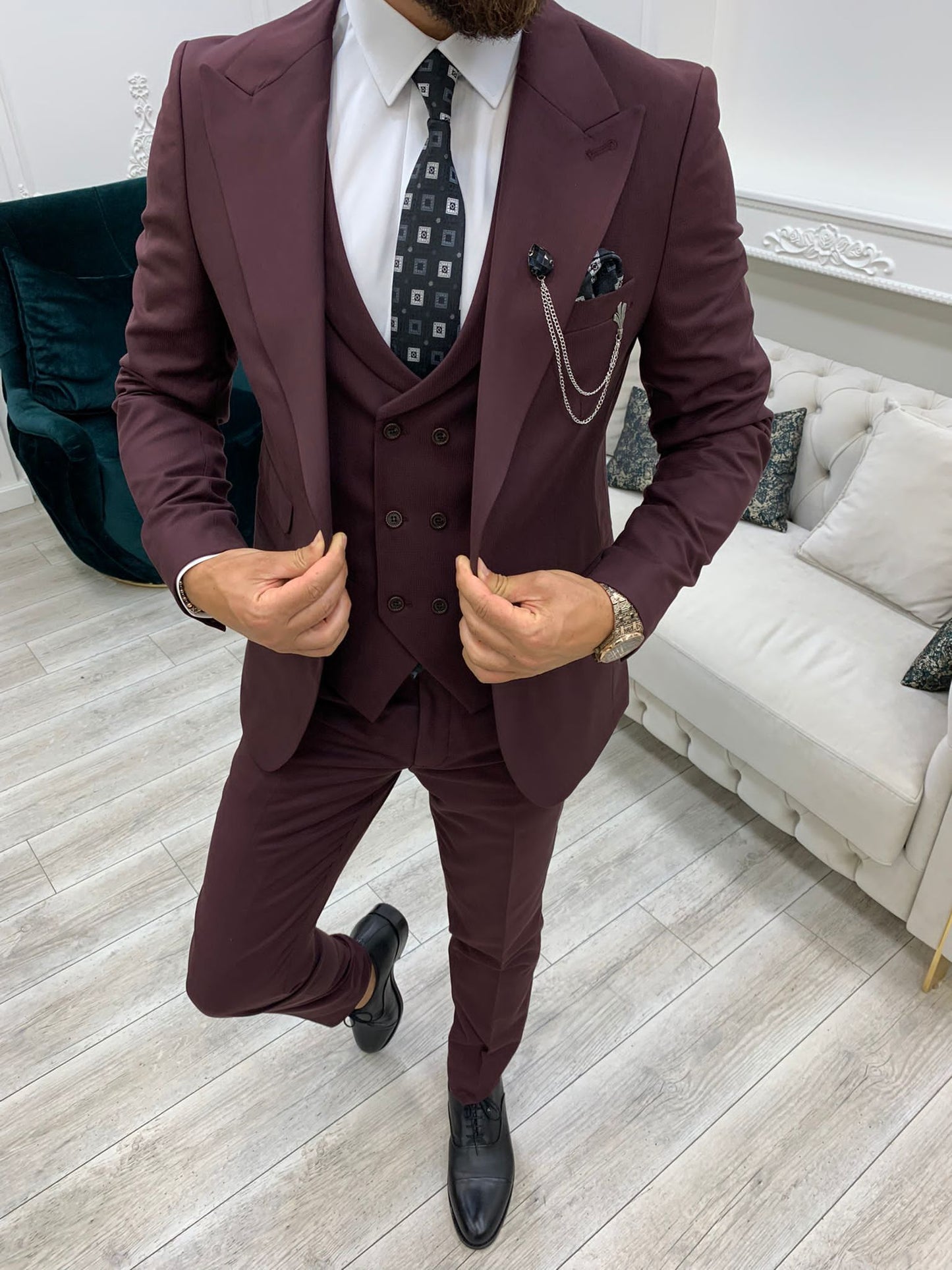 Austin Burgundy Slim Fit Peak Lapel Suit