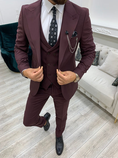 Austin Burgundy Slim Fit Peak Lapel Suit - Elevate Your Style