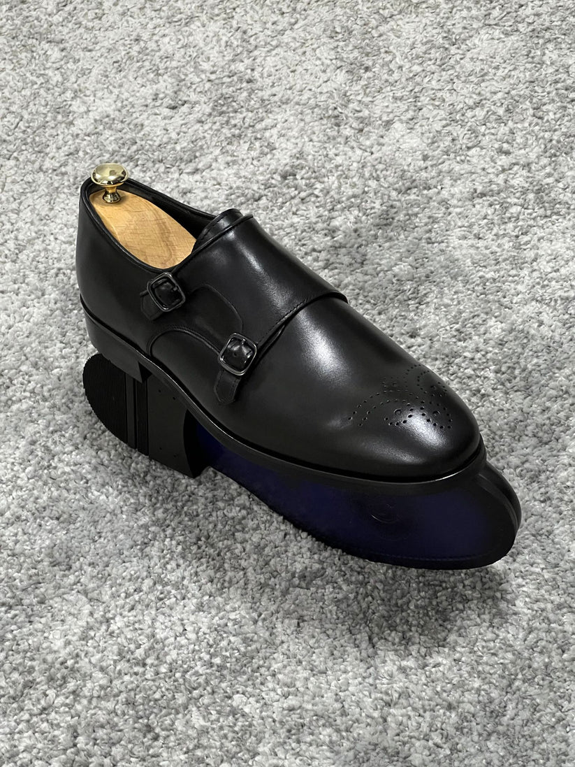 Lenzi Special Edition Neolite Sole Double Monk Stap Black Shoes – BRABION