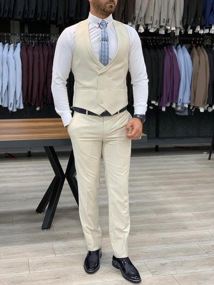 Eros Cream Slim Fit Wool Suit
