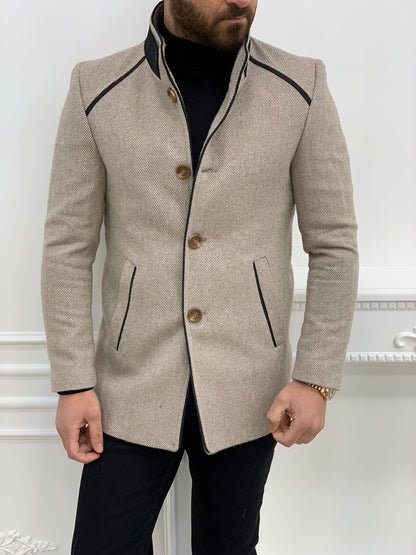 Owen Cream Slim Fit Wool Coat
