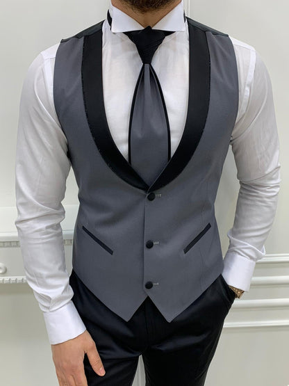 Austin Gray Slim Fit Shawl Lapel Groom Suit