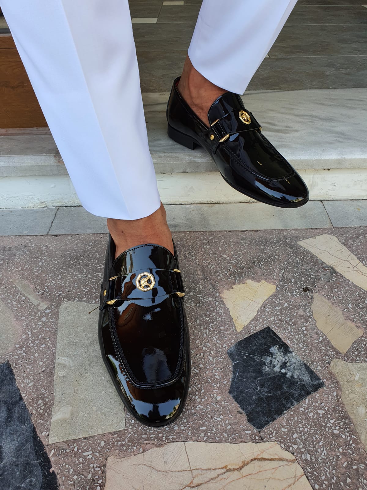 Berton Black Patent Leather Penny Loafers