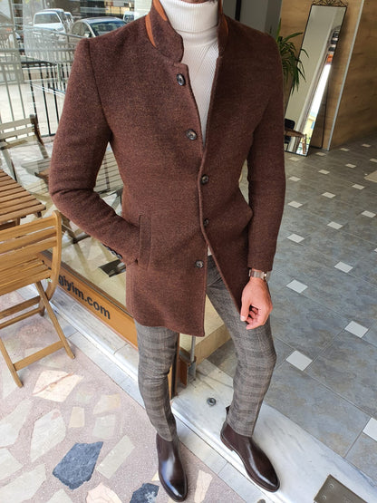 Eros Brown Slim Fit Wool Long Coat – BRABION