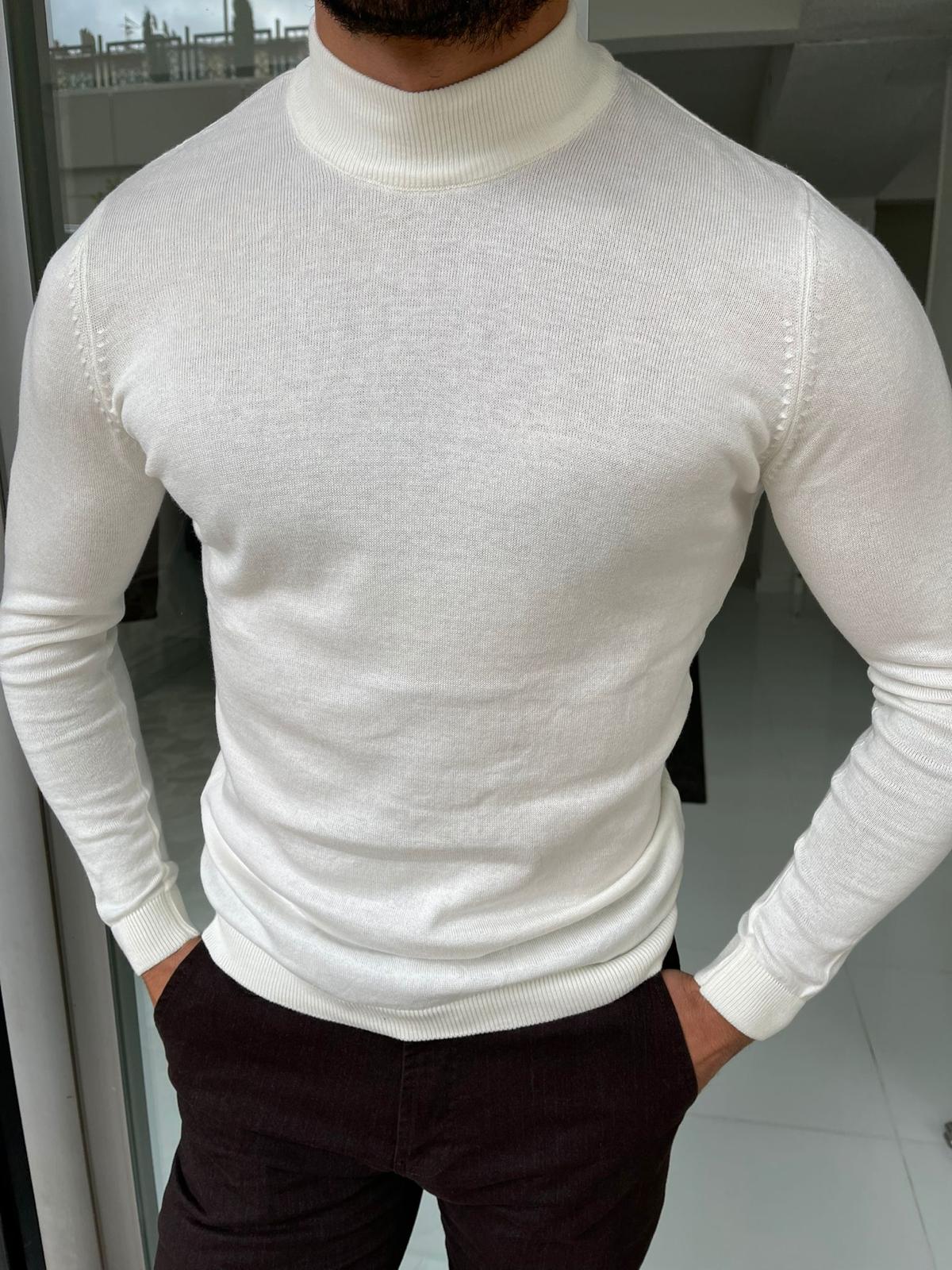 Viena White Slim Fit Turtleneck Sweater – BRABION