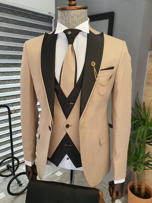 Montreal Beige Slim Fit Peak Lapel Wedding Tuxedo