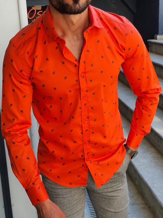 Brabion Henderson Orange Slim Fit Floral Shirt