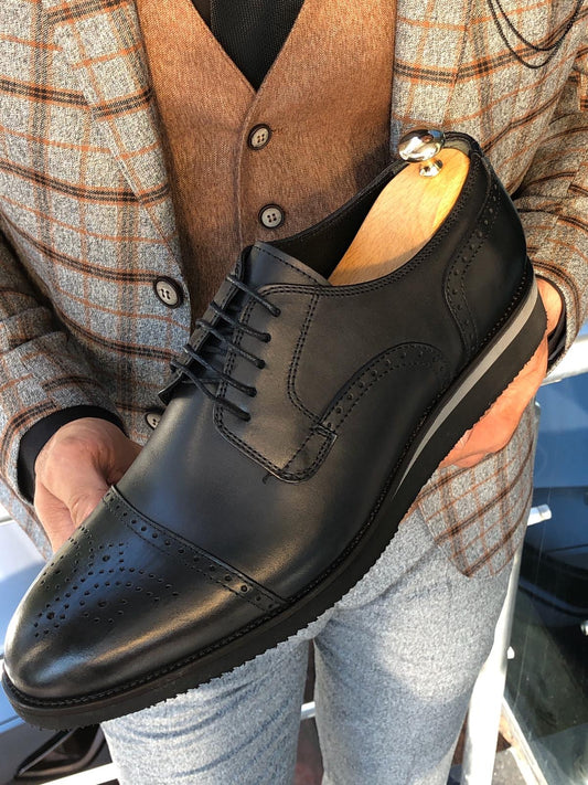 Black Laced Cap Toe Oxfords