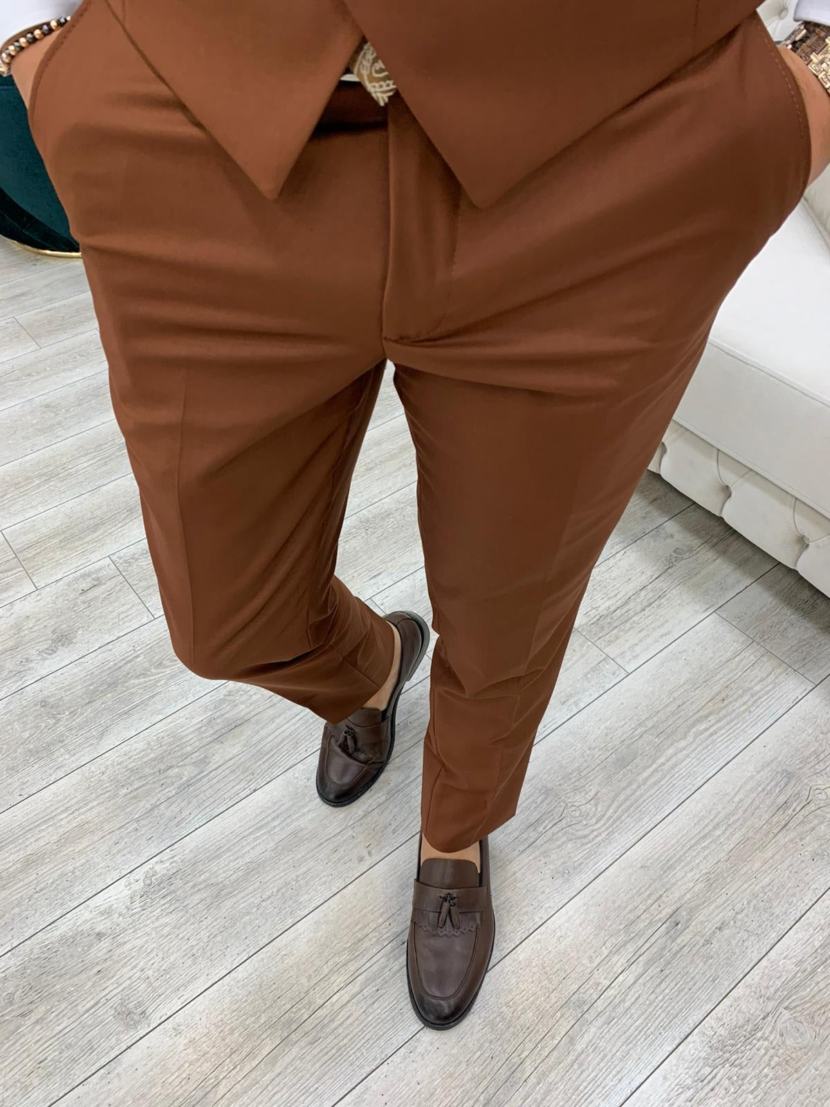Perry Slim Fit Brown Plaid Pants – MenSuitsPage