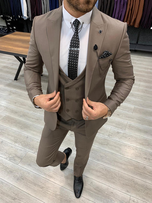 Eros Brown Slim Fit Wool Suit