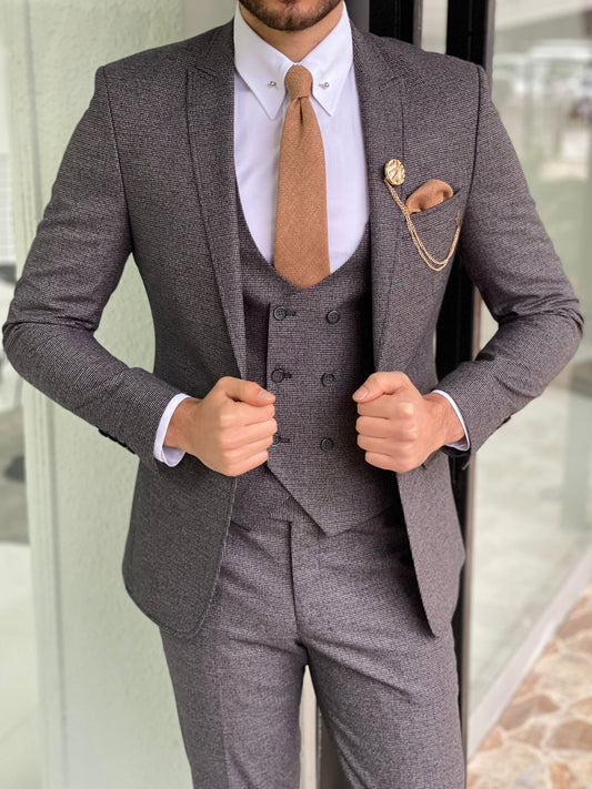 Davis Gray Slim Fit Peak Lapel Wool Suit