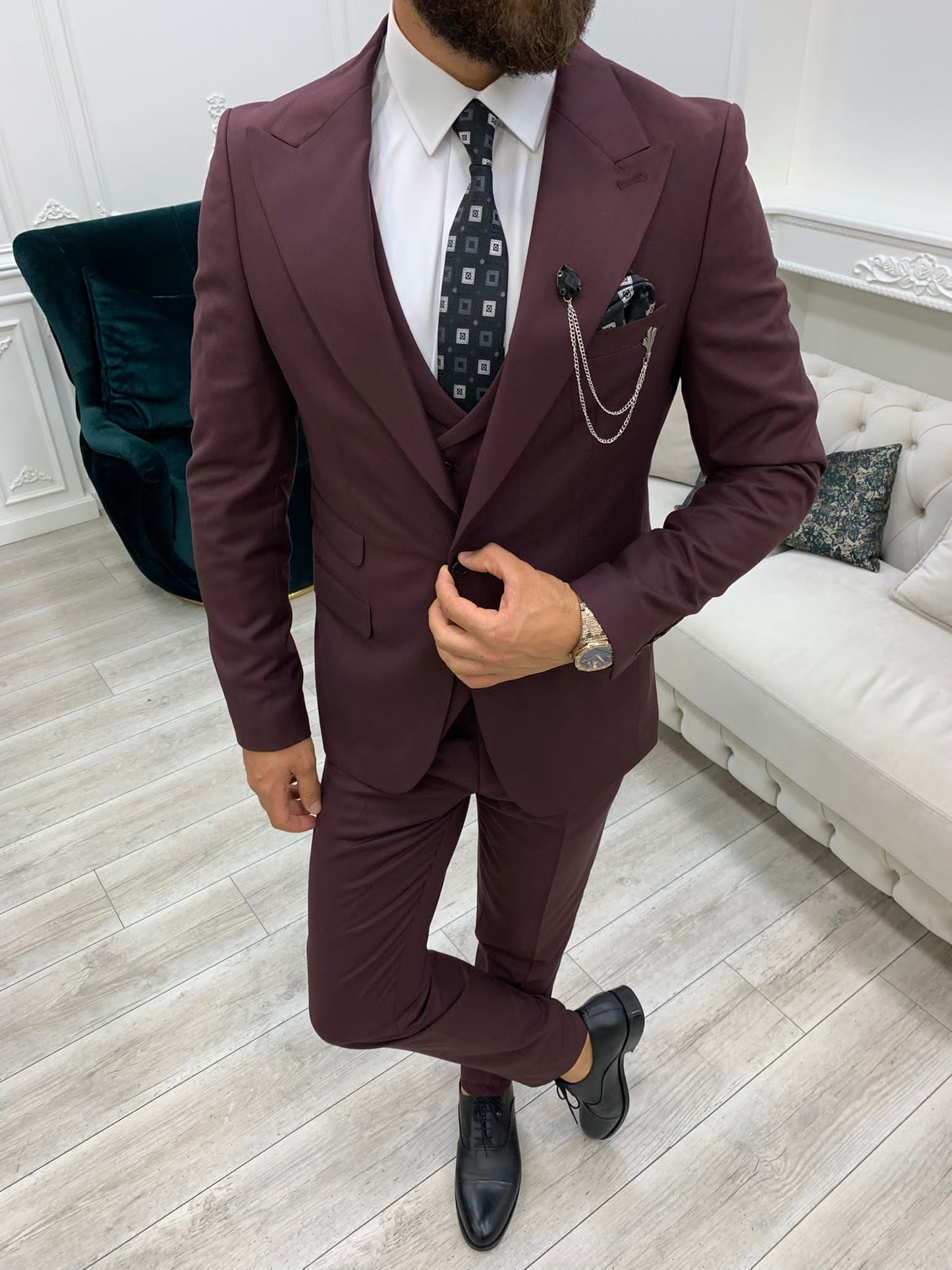 Austin Burgundy Slim Fit Peak Lapel Suit