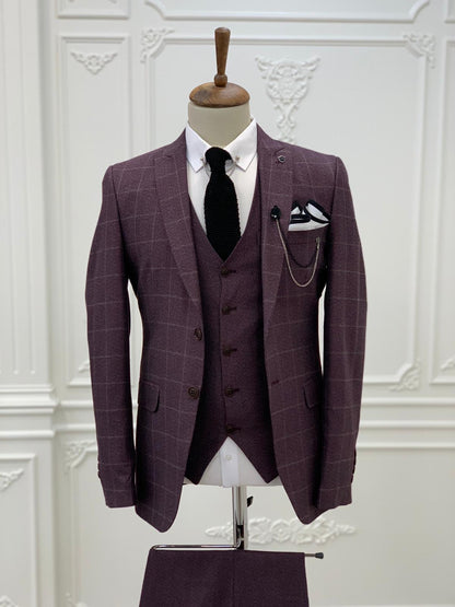 Austin Burgundy Slim Fit Plaid Suit