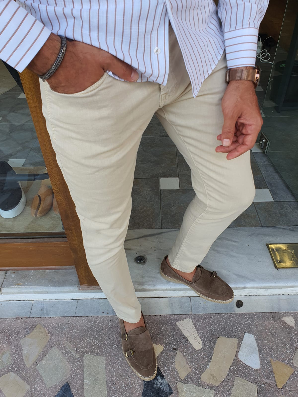 Mantova Beige Slim Fit Jeans