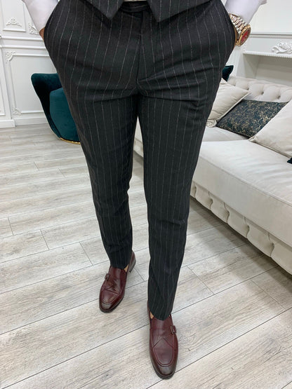 Lagos Dark Gray Slim Fit Peak Lapel Pinstripe Suit