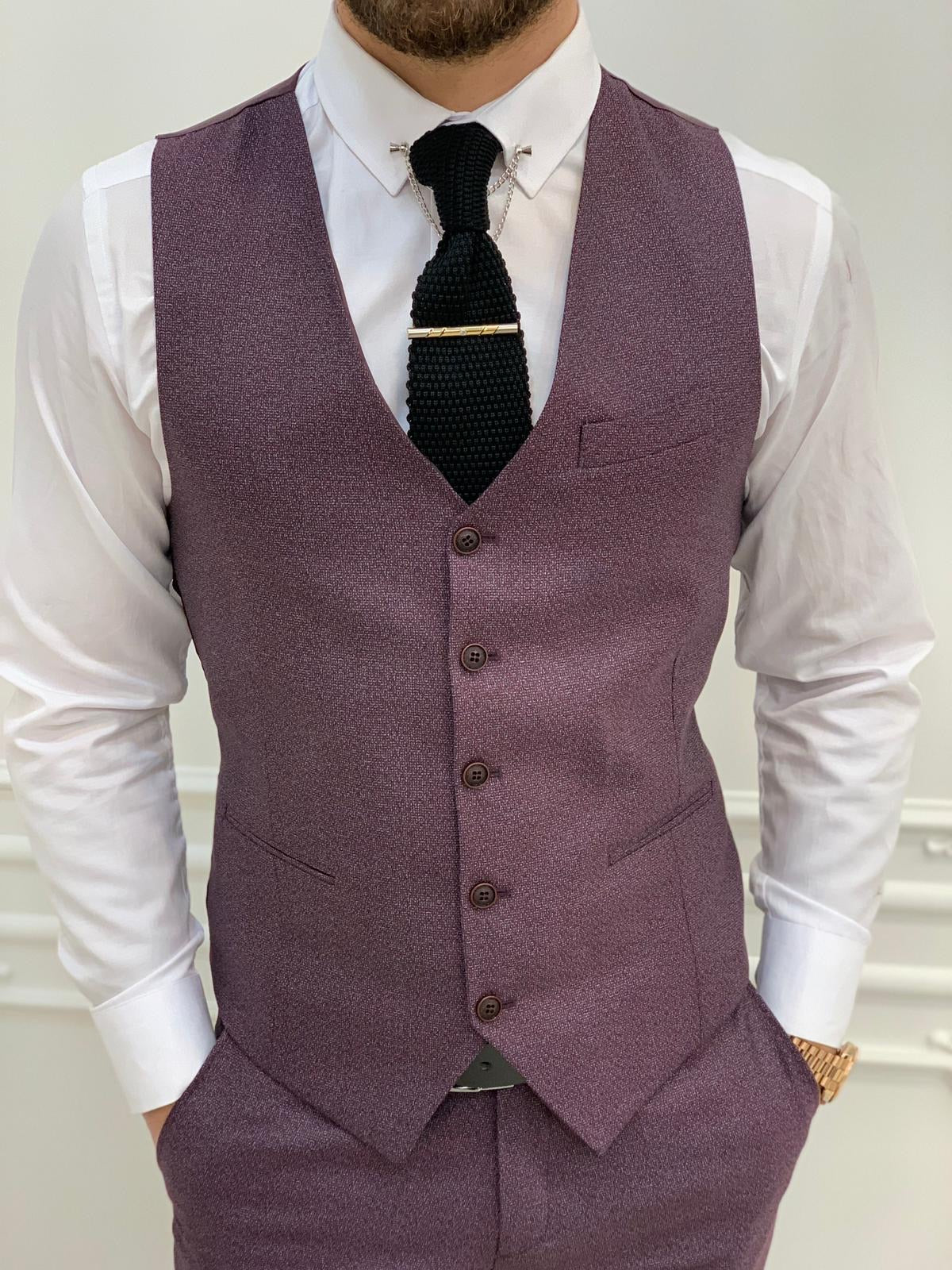 Austin Burgundy Slim Fit Plaid Suit