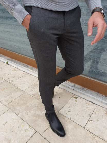 Lazio Dark Gray Slim Fit Linen Pants