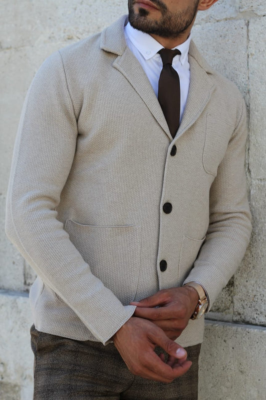 Percy Beige Slim Fit Knitwear Cardigan