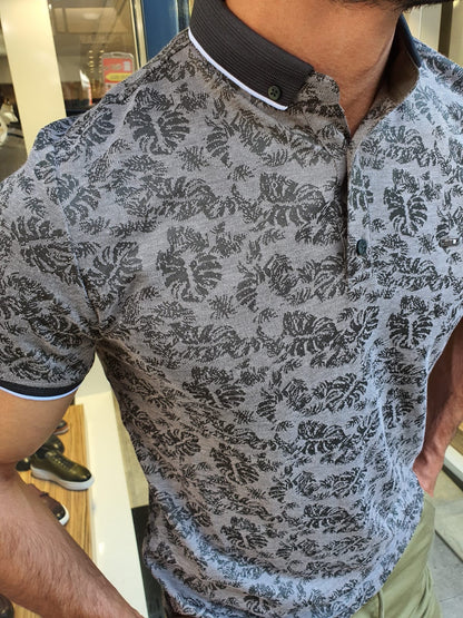 Reno Khaki Slim Fit Button Collar Polo Shirt