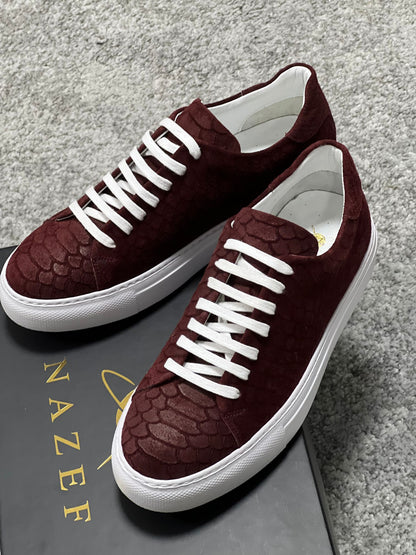 Lenzi Special Edition Suede Print Leather Burgundy Sneakers