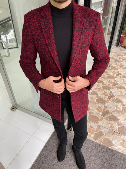 Davis Red Patterned Wool Coat