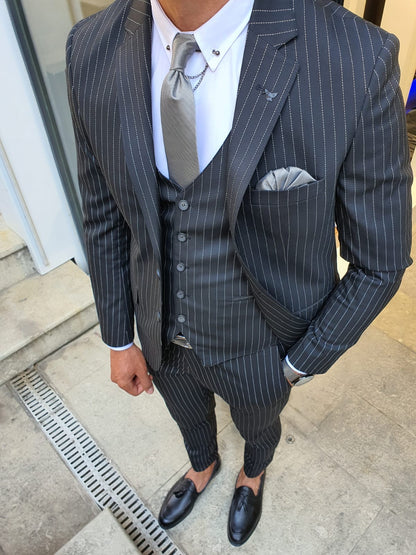 Reno Black Slim Fit Pinstripe Suit