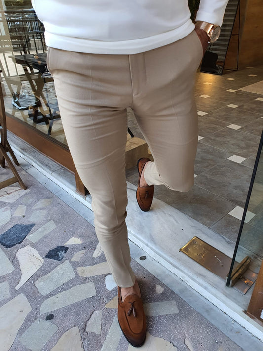 Stefano Beige Slim Fit Pants