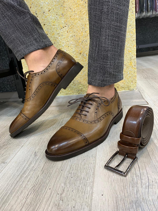 Ade Brown Lace Up Cap Toe Oxfords