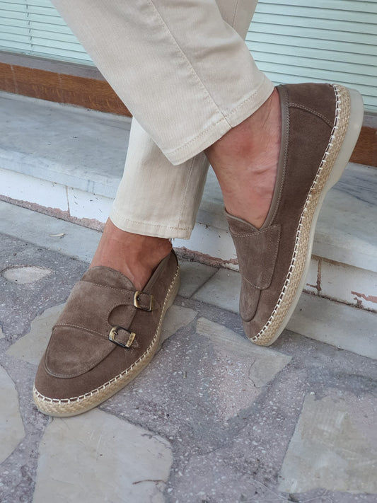 Cole Beige Suede Double Monk Strap Loafers