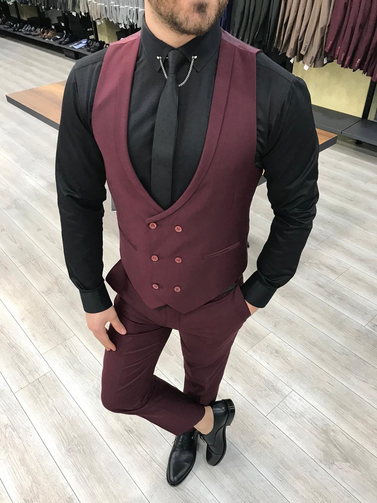 Louis Slim Fit Burgundy  Crystal  Suit