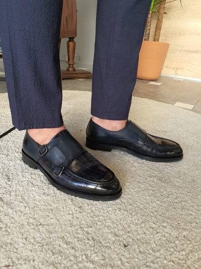 Montreal Navy Blue Monk Strap Loafers