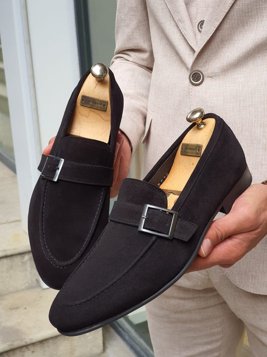 Henderson Black Suede Buckle Loafers